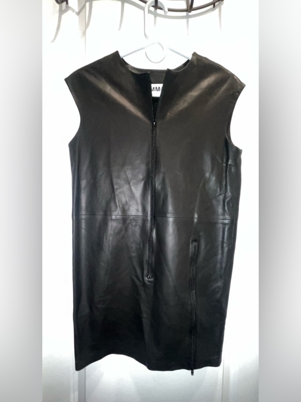 MM6 Maison Martin Margiela Black Lamb Leather Sleeveless Dress Zip
